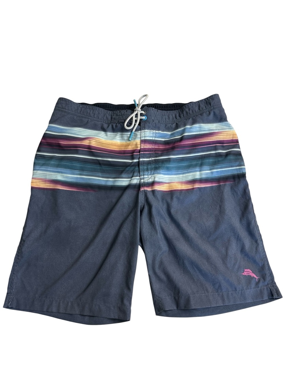 Men’s Tommy Bahama Swim Trunks Size Large Blue Multicolor Stripe Board Shorts